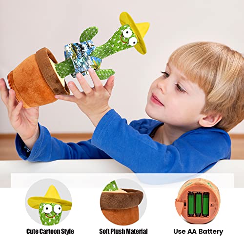 Dancing Cactus Toys for Baby Boys and Girls, Talking Plush Dancing Cactus Toy Electronic Plush Toy Singing, Record Repeating What You Say with 120 English Songs and LED Lighting for Home Decor Toys