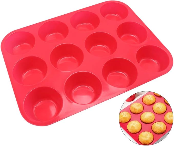 VECH Silicone Muffin Pan, NonStick 12 Cups Silicone