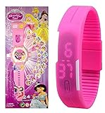 Pappi Boss Beautiful Girl - Kids Special Toys - Pack of 2 - Girl Projector Band Watch for Girls + Jelly Slim Pink Digital Led Band Wrist Watch for Girls, Kids, Children