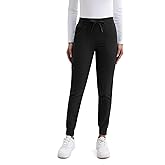 ComfyScrub Scrub Pants for Women- Slim Fit Jogger Pants with 5 Pockets, 4-Way Stretch Soft Fabric Cargo Work Pant Black