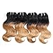 Brazilian Remy Hair Ombre Blonde Body Wave Bundles 4PCS 10Inch 50G/PCS Total 200G Light Brown Human Hair Extensions Hair Weaving (1B/27)