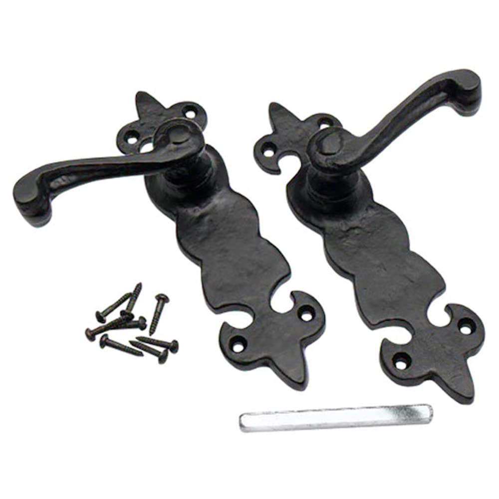 Merriway BH01854 Black Antique Fleur-de-Lys Design Lever Latch Door Handles, 195 mm x 50 mm