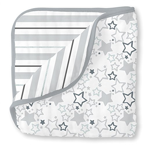 SwaddleDesigns 4-Layer Cotton Muslin Luxe Blanket, Cuddle and Dream, Sterling Starshine Shimmer
