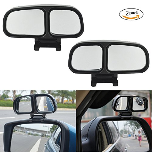 1 Set Car Auxiliary Chrome Blind Spot Mirror, ECLEAR Universal Rear Side 360°Wide Angle View Mirrors for Vehicle Suv Truck Motorcycle Fit Stick-on Design, Black