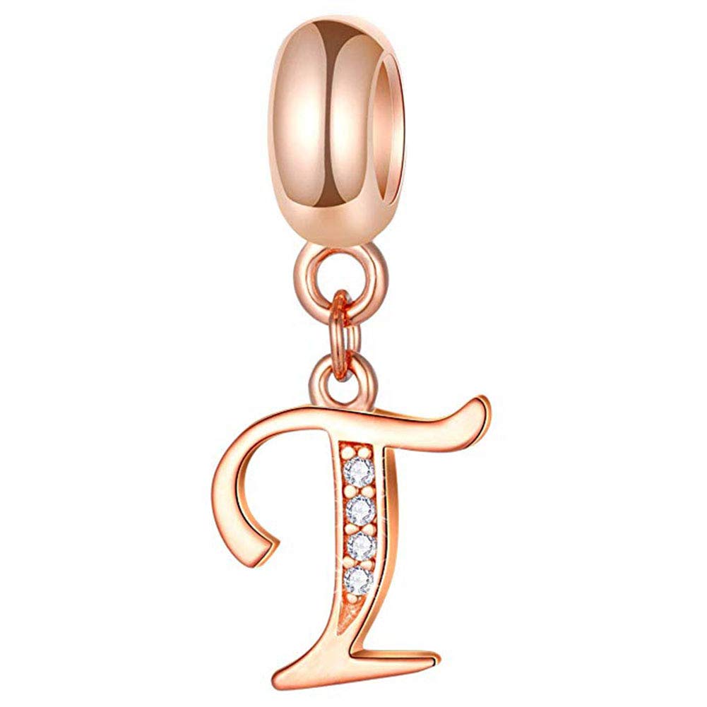 925 Sterling Silver Alphabet Charm Letter Charm Love Charm Anniversary Charm Complete A~Z Gift Options fit Pandora European Bracelets (T)