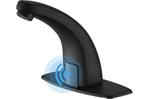 BWE Automatic Sensor Matte Black Touchless Bathroom Sink Faucet with Hole Cover Plate Vanity Faucets Hands Free Bathroom Fauc