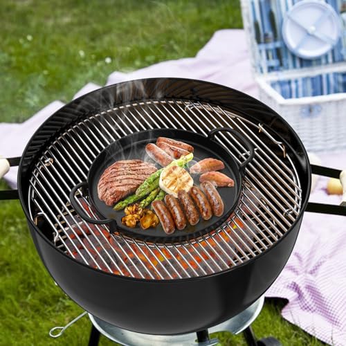 Onlyfire 30.5 cm Cast Iron BBQ Grill - Round Cooking Plate with Handles - Cast Iron Pan - Accessory for Weber Gourmet BBQ and Crafted System
