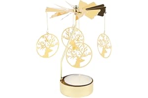 ZTEXKEE Rotating Candlestick Christmas Carousel Spinning Tea Light Gold Candle Holder for Romantic Wedding, Christmas Party, Home Table Decorations, Holiday Favor Gift