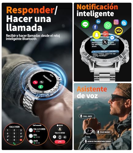 1000 mAh Battery Smart Watch Men, 1.7 Inch Smartwatch Men with Bluetooth Calls, Military LED Flashlight, 100+ Sports Modes, Heart Rate Monitor, Sleep Monitor, IP68 Fitness Watch for Android iOS
