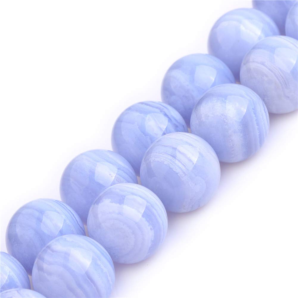 GEM-Inside Natural AA Grade 18mm Blue Chalcedony Round Gemstone Semi Precious Loose Beads for Jewellery Making 15''