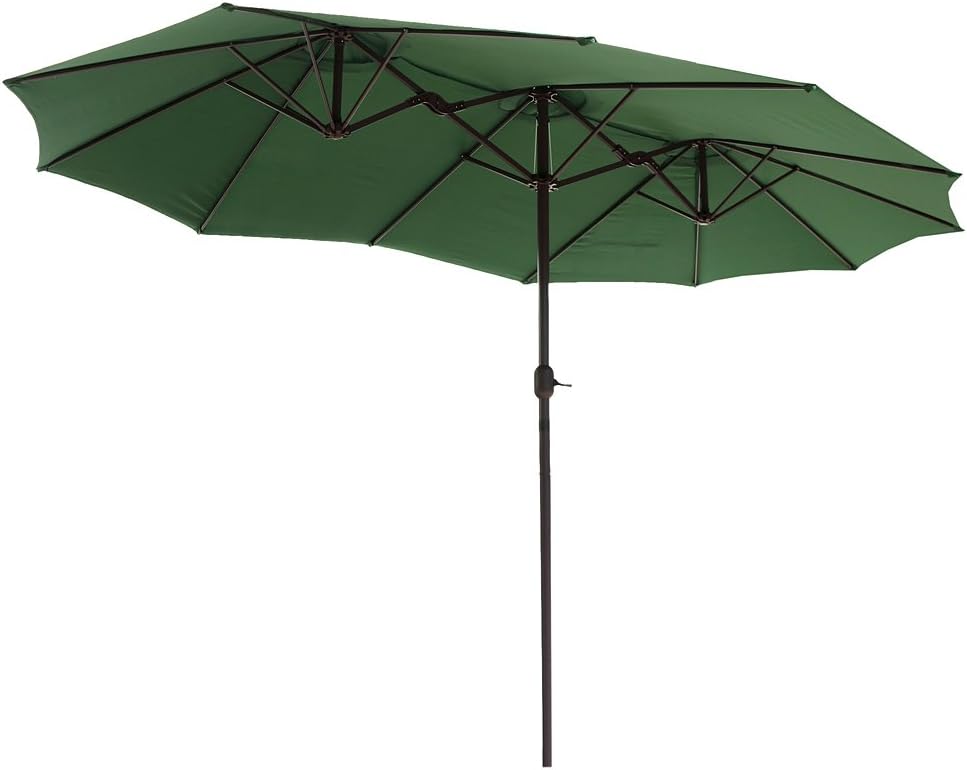 Amazon Com Le Papillon 15 Ft Market Outdoor Umbrella Double Sided Aluminum Table Patio Umbrella With Crank Green Garden Outdoor