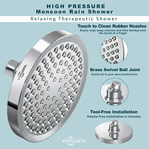 VIVALESTA Shower Heads High Pressure with Adjustable Angles, 6" Royal Rainfall Shower Head
