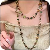 TAKAWORD Colorful Irregular Beaded Long Layered Necklace for Women Bohemian Vintage Chunky Natural Multi-Layer Beaded Necklace Retro Seaside vacation Beach Countryside Sweater Fashion Jewelry