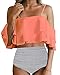 Tempt Me Women Two Piece Swimsuit High Waisted Ruffled Flounce Bikini Orange XL