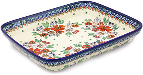 Click Here to See More Images Polish Pottery Rectangular Baker 12-inch (Flower Heaven) UNIKAT
