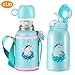 Unicorn Water Bottle with Straw for Kids, Cute Toddler Stainless Steel Thermos Cup with Carrier Holder Shoulder Strap and Spare Cover Lid, Insulated Leakproof BPA Free Flip Lid (18.6 oz Blue)