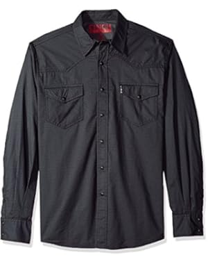 Men's Modern Fit Long Sleeve Snap Two Flap Pocket Print Shirt