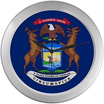 Michigan State Flag Indoor Decorative Silver Wall Clock- Battery Included
