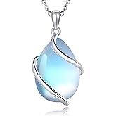 SHEAISRS Black Onyx/Moss Agate/Larimar/Turquoise/Labradorite/Monnstone/Opal/Lapis Lazuli/Malachite/Bule Opal Necklace for Women Men Sterling Silver Jewellery for Women