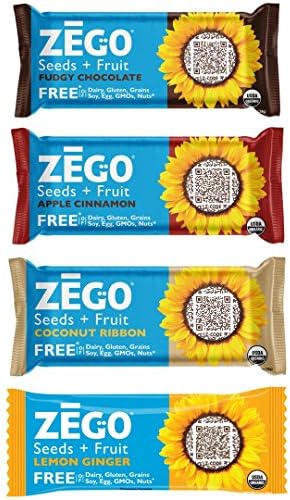 ZEGO Foods Seed + Fruit Bars Sampler Pack, Assorted Flavors, Organic Non GMO, Organic, Vegan, Gluten Free, 38g (Pack of 4 Bars)
