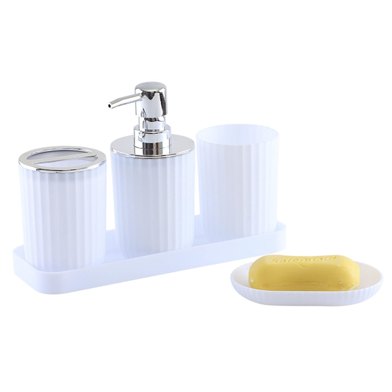 Hosoncovy 5 Pieces Bathroom Accessory Set with Soap Dispenser, Bathroom Cup, Soap Dish ，Toothbrush and Toothpaste Holder,Storage Tray (White)