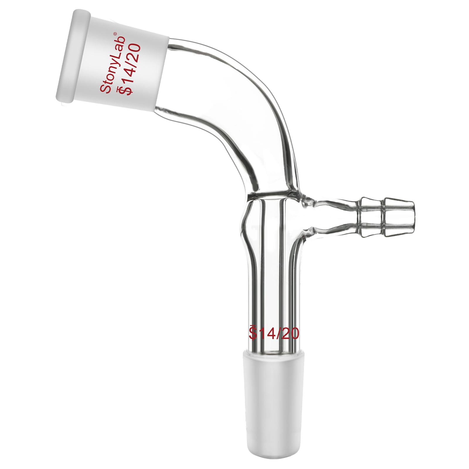 StonyLab Glass Vacuum Take Off Adapter, 105° Bent, Short Stem with 14/20 Joints