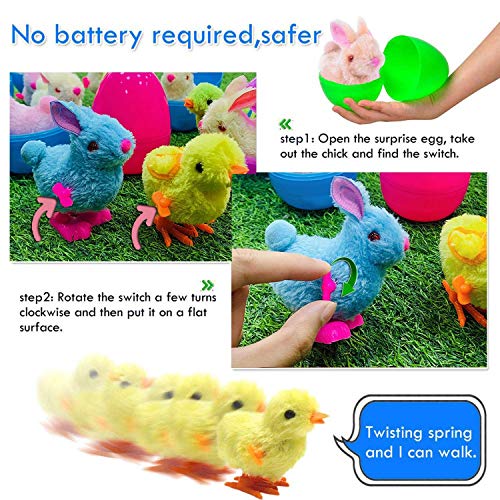 20 Bulk Kids Easter Basket Stuffers,10 Large Surprise Easter Eggs Toy Inside 10 Wind-Up Bunny Chicks Jumbo Prefilled Plastic Easter Eggs Plush Stuffed Animals Toys Toddler Girl Boy Easter Party Favors - Thumbnail 3