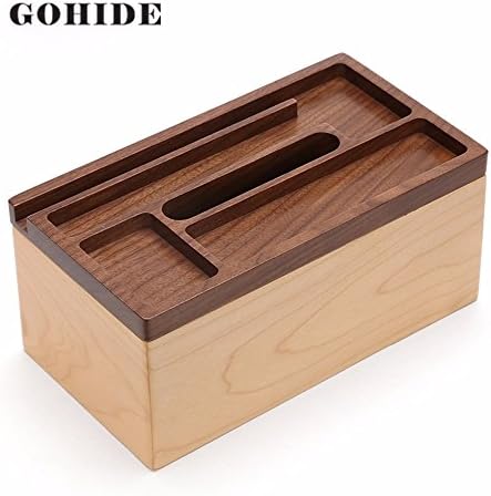 Gohide A Multi-function Natural Solid Wood Napkin Box Paper Case Pen Pencil Remote Control Plant Holder Desk Storage Box Container Pen Stands Stationery Collection L: 24.0cm W: 13.2cm H: 10.9cm XCX