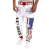 Pishon Men's Jogger Pants Casual Flag Pattern Hip Pop Jogging Cotton Sweat Pants