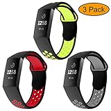 Neitooh 3 Packs Bands Compatible with Fitbit Charge 3/Charge 3 SE for Women and Men,Soft Silicon Waterproof Replacement Sports Strap with Breathable Holes