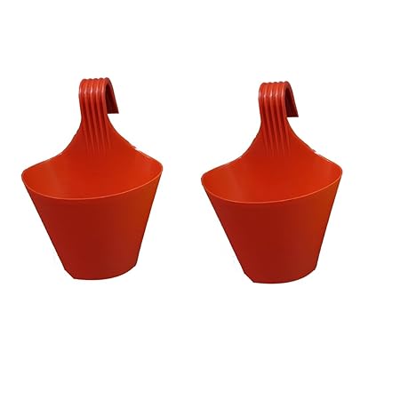 JetFire Railing Pots, Garden Planters - Set of 2 Red