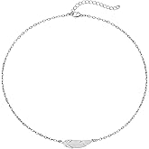 EnCharmed Stainless Steel Feather Dainty Choker, Handmade Minimal Layering Adjustable Necklace 14-16 Inches