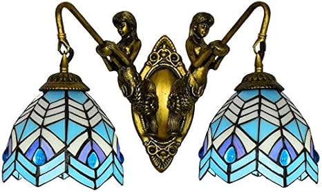 Amazon Co Jp ティファニー色の人魚の壁のランプ 寝室のランナーのためのエレガントなレトロな金属の壁のランプ 風呂のミラーe27 ホーム キッチン