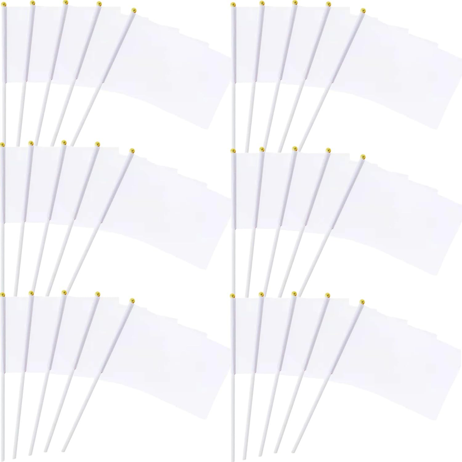 50 Pack Blank Flag DIY White Hand Waving Flags Banners Pennant Decoration for Game Parade Sport Events, Festival Party Handheld Flags with Plastic Stick 14 * 21cm with Gold Ball