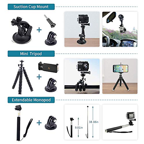Artman Action Camera Accessories Kit for GoPro Hero 11 10 9 8 7 6 5 Black, Head Chest Strap+360