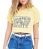 Summerwhisper Women's Cactus Pattern Print Party Fall T-Shirt Crop Top Yellow Medium