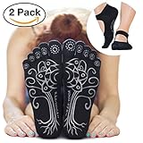 2 Pairs ♥ RAE YOGA Barre Pilates Non Skid Bella Full Toe Grip Socks ♥ Bamboo Barefoot Feel (M-L, Black)