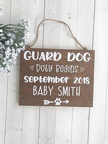 WoodenSign Guard Dog Duty, Pregnancy Announcement, Baby Announcement, Dog Photo Prop, We're Expecting, Expecting Sign, Baby Due 7" x 9"