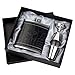 MONODY Hip Flask 7 OZ Drinking Flask Set for Men Stainless Steel with Black PU Leather - Includes Funnel and 2 Little cups for Discrete Shot Drinking of Alcohol, Whiskey, Rum and Vodka