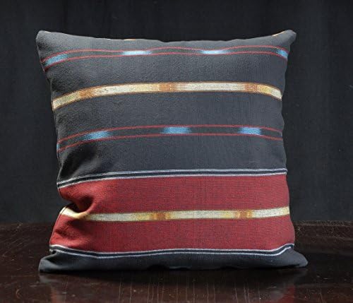 Black ethnic throw pillow, traditional Lawa tribal textile, 18 x 18 inch decorative cushion hand woven cotton India fabric. BOY5