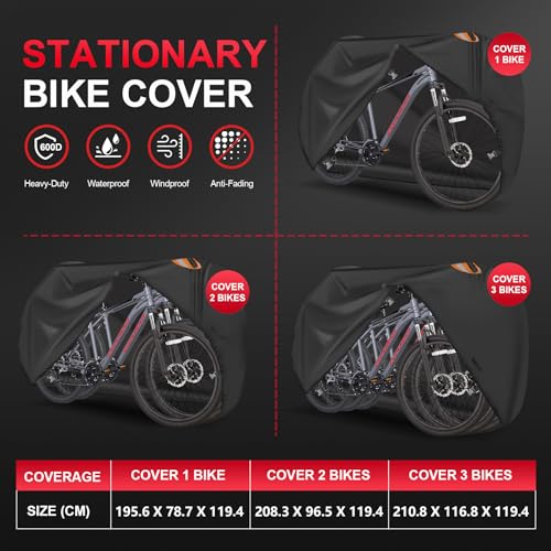 Zettum Bike Cover for 1 Bikes - Stationary Bike Covers for Outside Storage Waterproof Outdoor & Heavy Duty, 600D PU Coating Bicycle Covers for 1 Bike Mountain Bikes, Road Bike, Beach Cruiser Bike