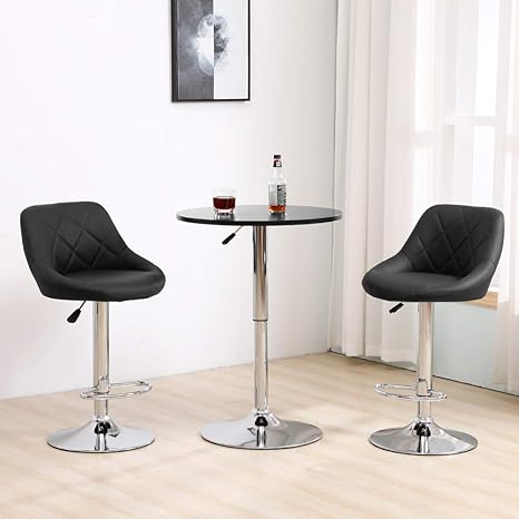 Amazon Ansley Hosho バーテーブル３点セット 昇降式 バーチェアー2脚 背もたれ ハイテーブル 360回転 キッチンカウンターテーブルセット 丸型 直径60ｃｍ ダイニングセット 北欧 カウンター椅子 足置き Puレザー カフェテーブル おしゃれ リビング カフェ 店舗 セット1