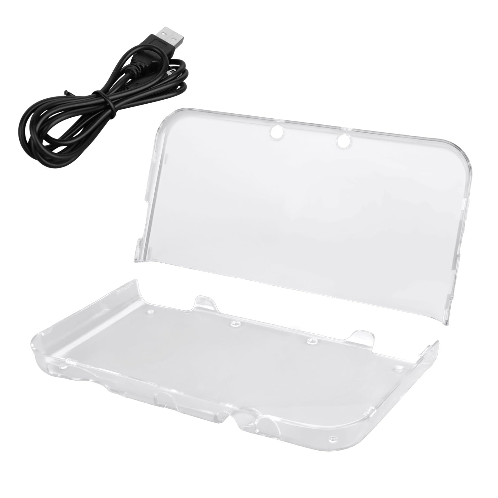 BTFO Clear Case with USB Charger Cable, Transparent Hard Shell Protective Screen Protector Cover Only for 2015 New 3DS XL LL Includes 1.2m/3.94ft Fast Charging Cable Accessories (Hinge-Less Design)