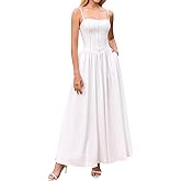 KUTUMAI Floral Corset Long Maxi Dress Lace Up Flowy A Line Summer Wedding Guest Dresses for Women Sundress with Pockets