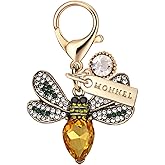 MONNEL MC526 Small Crystal 3D Honey Bee Lobster Clasp Charm for Women with Velvet Bag (Yellow,1 Piece)