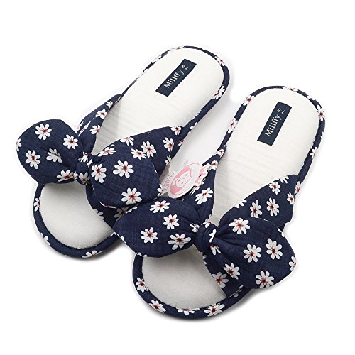 MillffySummer Sweet Ladies Girl Slides Knot Stripe Indoor Bowknot Bedroom Floral Flowers Cotton Slippers