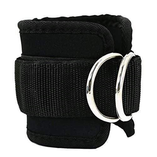 gelvs Black Exercise Ankle Straps for Gym Cable Machine Neoprene 2 D rings Ankle Leg Cuff Tone Glute Abs Thigh Tight Workout (Single)