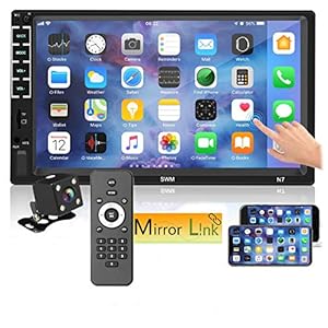 7″ Car Stereo Double Din Touch Screen Car Radio Audio Receiver FM Radio Bluetooth Video Remote Control MP5/4/3 Player Android iPhone Mirror Link USB/SD/AUX Hands Free Calling with Camera