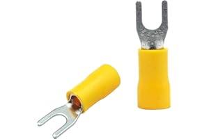 Teansic 200 Pcs 12-10 AWG Yellow Insulated Fork Spade Wire Connector, #8 U-Type Wire Connector Electrical Crimp Terminals