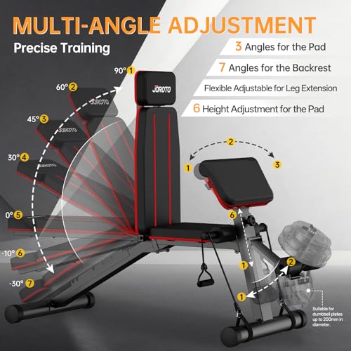 JOROTO Weight Bench Adjustable, Foldable Workout Bench Press, 453KG Load Strength Training Benches for Home Gym Full Body Workout, Roman Chair Dumbbell Bench